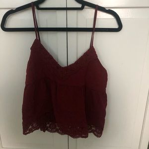 Maroon tie back crop top